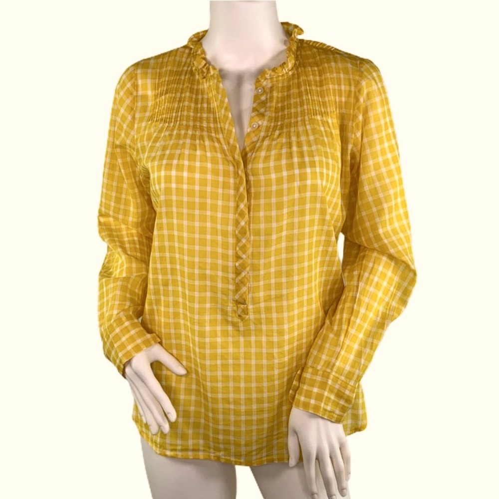 J. Crew‎ Yellow Ruffled Blouse with Mandarin Collar